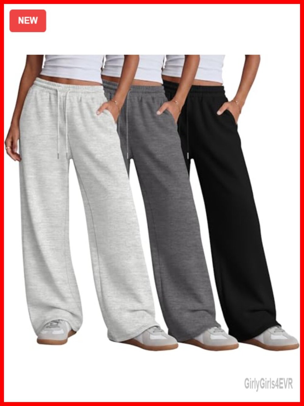 3 Pack Women's Wide Leg Baggy Sweatpants with Pockets Polyester Spandex Lounge